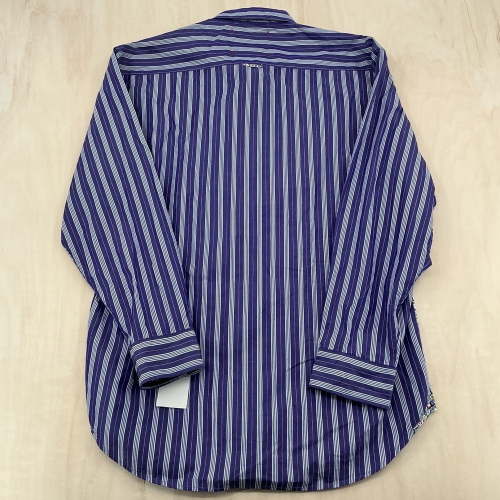 Robert Graham Shirt Mens 3XL Navy Blue Striped Flip Flop Embroidered Classic NWT - Picture 11 of 11